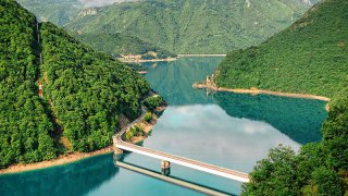 bridge on piva lake near pluzine - getaway in montenegro Europe